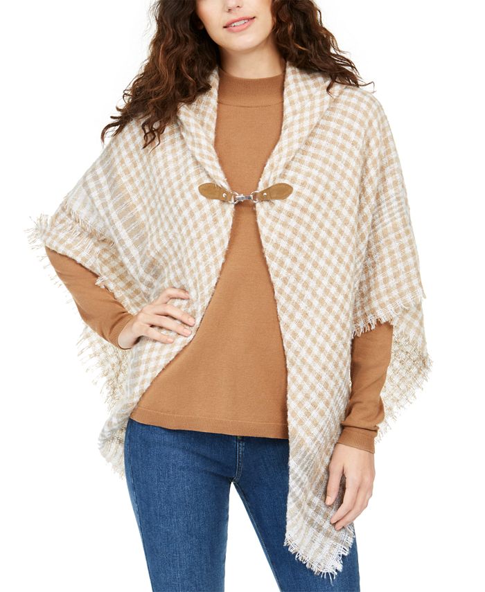 Charter Club Women's Mini Plaid Toggle Topper Scarf Brown Size Regular