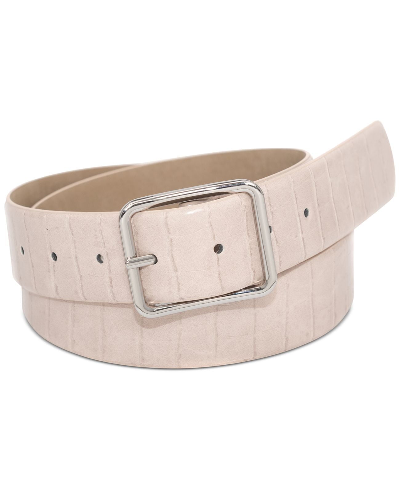 INC International Concepts Women's Croc Embossed Panel Belt Beige Size Small