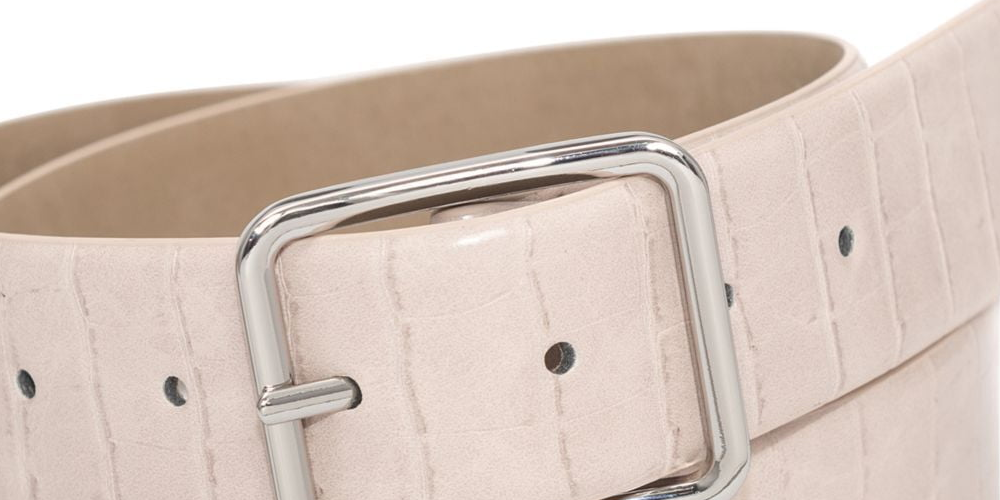 INC International Concepts Women's Croc Embossed Panel Belt Beige Size Small