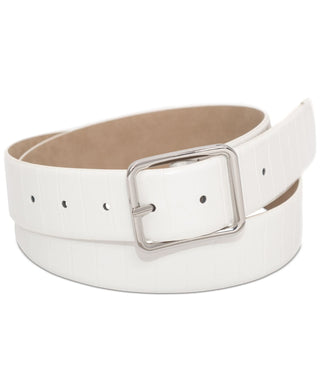 INC International Concepts Women's Croc Embossed Panel Belt White Size X-Large