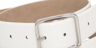 INC International Concepts Women's Croc Embossed Panel Belt White Size X-Large