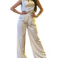 A.C.G. Los Angeles - Satin Wide Leg Pants & Cowl Neck & Flower Sleeveless Top
