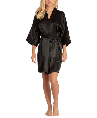 Linea Donatella Women's Short Satin Wrap Robe Lingerie Black Size X-Large