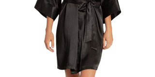 Linea Donatella Women's Short Satin Wrap Robe Lingerie Black Size X-Large