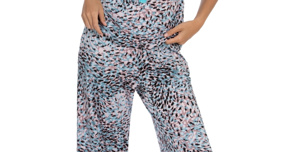 Linea Donatella Women's Printed Cami & Cropped Pants Pajama Set Beige Size Small