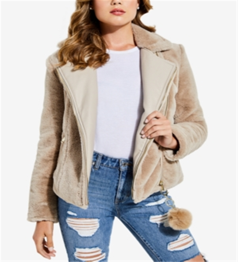GUESS Women's Mixed Media Reversible Jacket Brown Size Medium