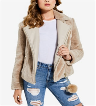 GUESS Women's Mixed Media Reversible Jacket Brown Size Medium