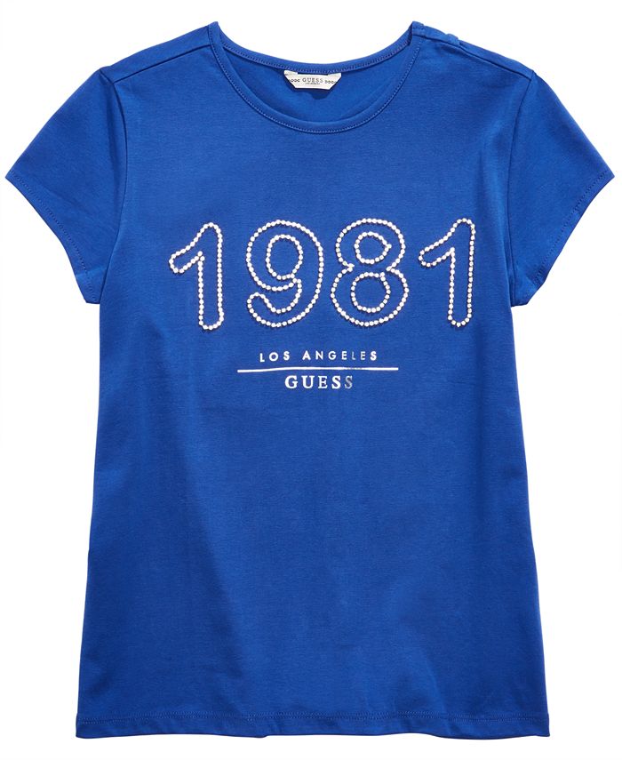 GUESS Big Girl's 1981 Rhinestone T-Shirt Blue Size Medium