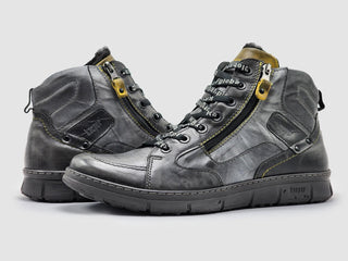 Kcr Group - Men's Thick Wool-Lined Zip-Up Leather Boots