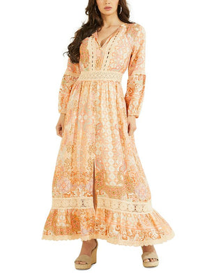 GUESS Women's Long Sleeve Laurel Maxi Dress Brown Size Small