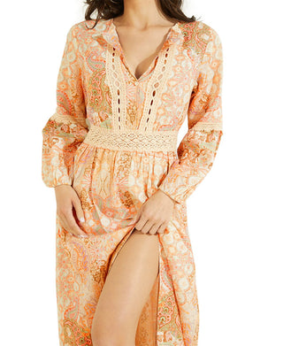 GUESS Women's Long Sleeve Laurel Maxi Dress Brown Size Small