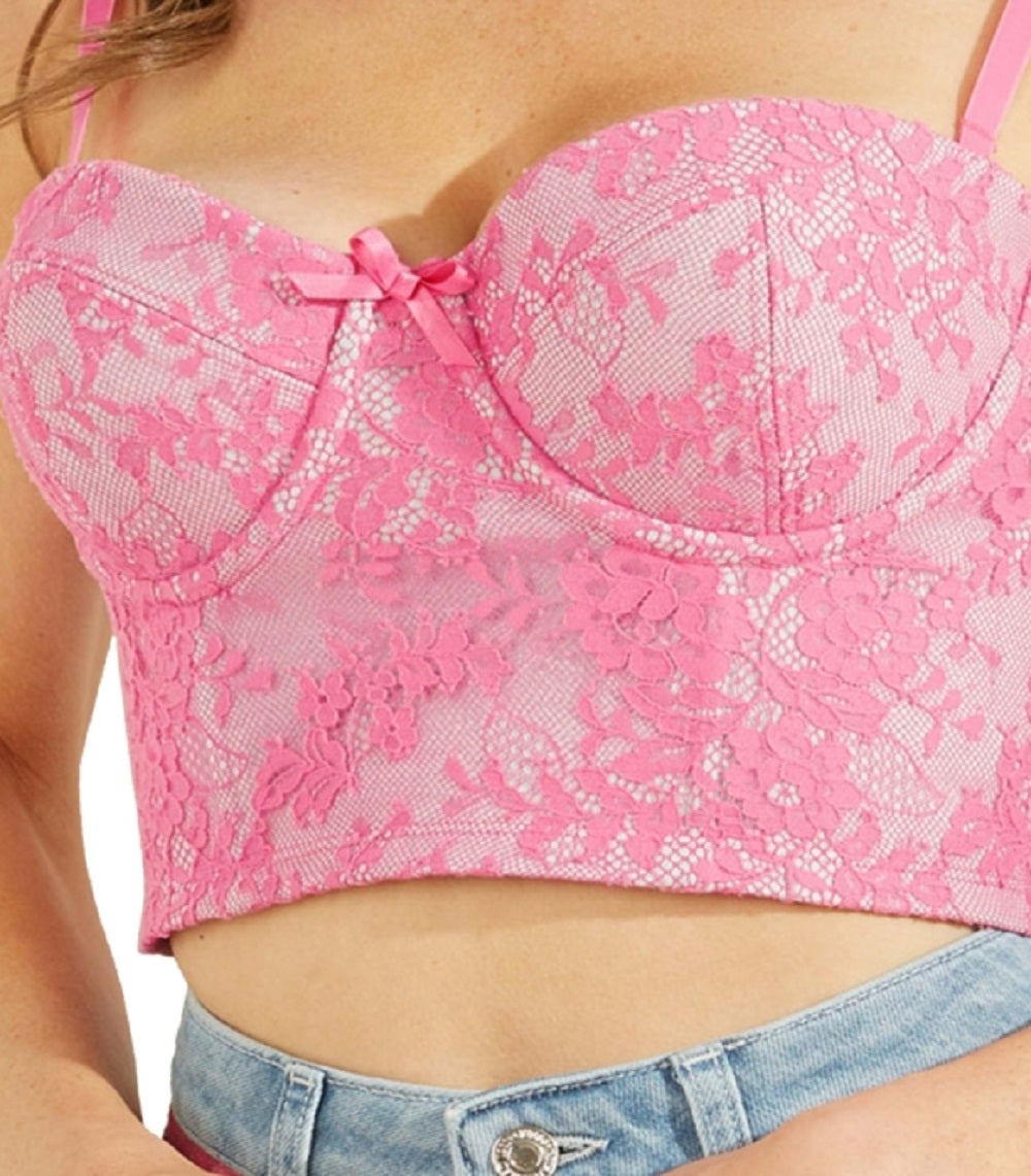 GUESS Women's Lace Bustier Top Pink Size Large