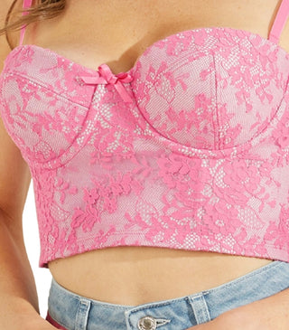 GUESS Women's Lace Bustier Top Pink Size Large