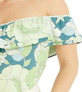 GUESS Women's Veronika Printed Ruffled Top Green Size Medium