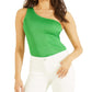 GUESS Women's Carlotta Sleeveless One Shoulder Ribbed Top Green Size Small