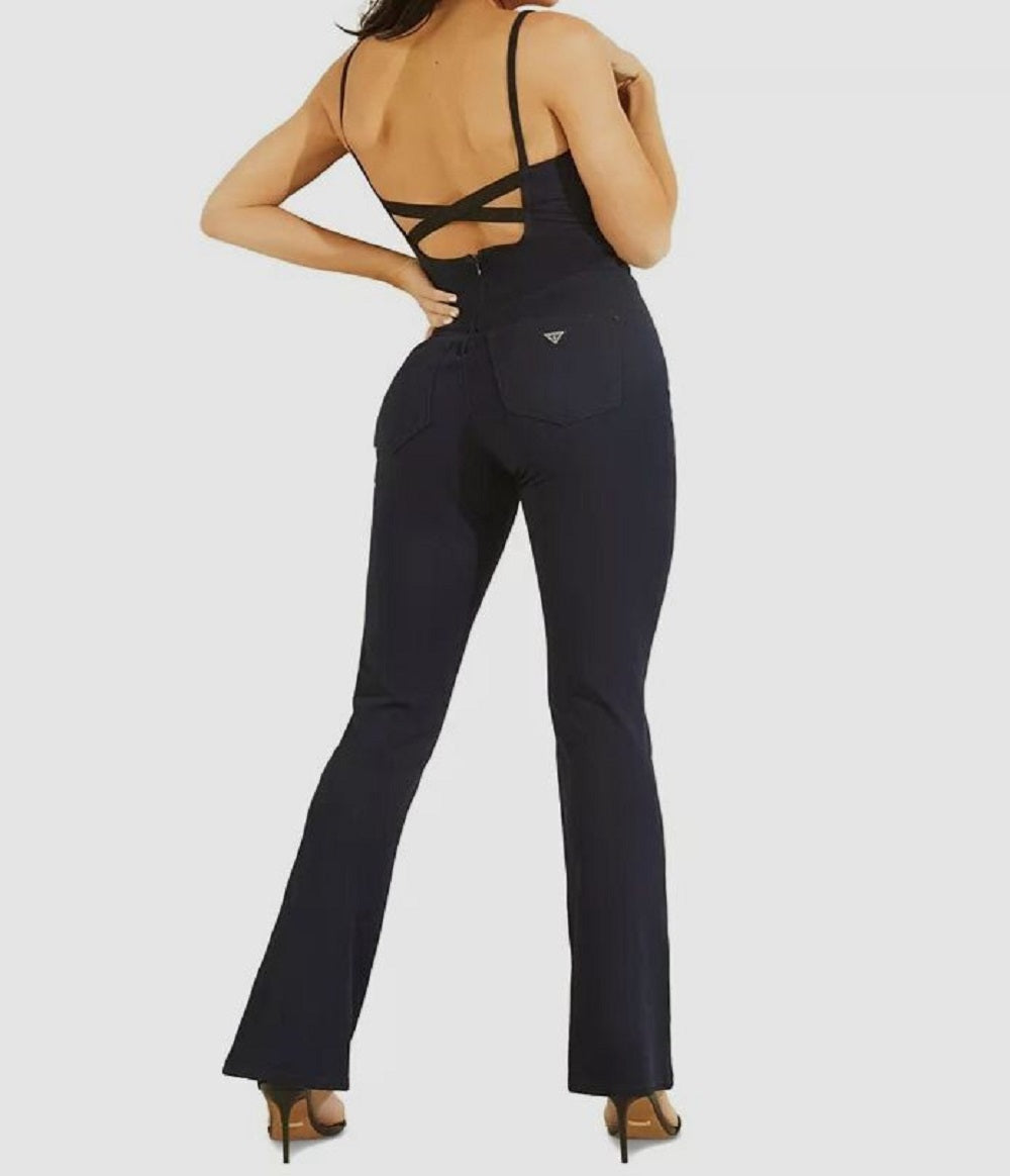 GUESS Women's Kick Flare Jumpsuit Blue Size 24X32