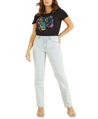 GUESS Women's Tiger Graphic T Shirt Black Size Medium