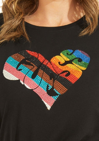 GUESS Women's Cotton Rainbow Graphic T-Shirt Black Size X-Small