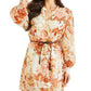 GUESS Women's Morgane Floral Print Belted Chiffon Dress White Size Medium