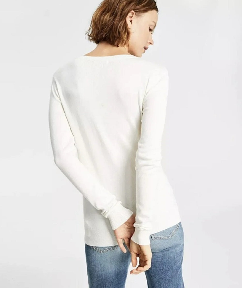 GUESS Women's Liliane Logo Long Sleeve Sweater White Size Large