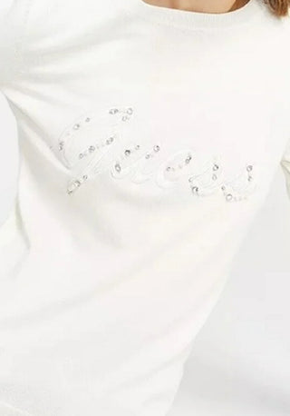 GUESS Women's Liliane Logo Long Sleeve Sweater White Size Large