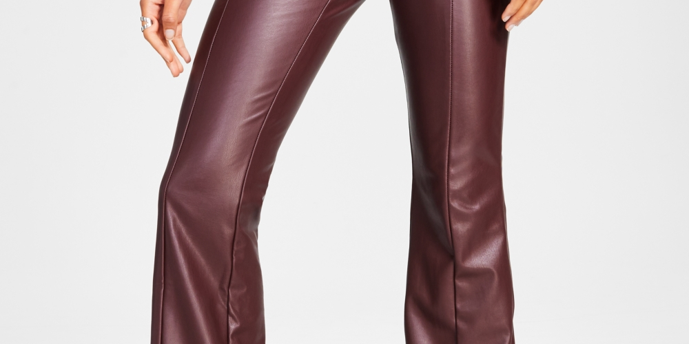 GUESS Women's Sabella Flared Leg Faux Leather High Rise Pants Brown Size 24