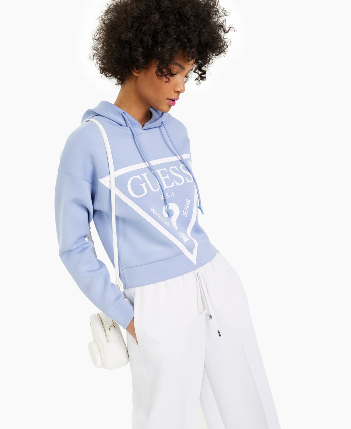 GUESS Women's Graphic Cropped Hoodie Purple Size Large