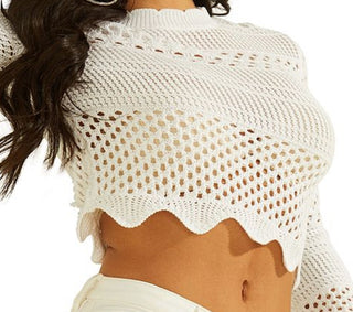 GUESS Women's Annie Open Knit Sweater White Size Small