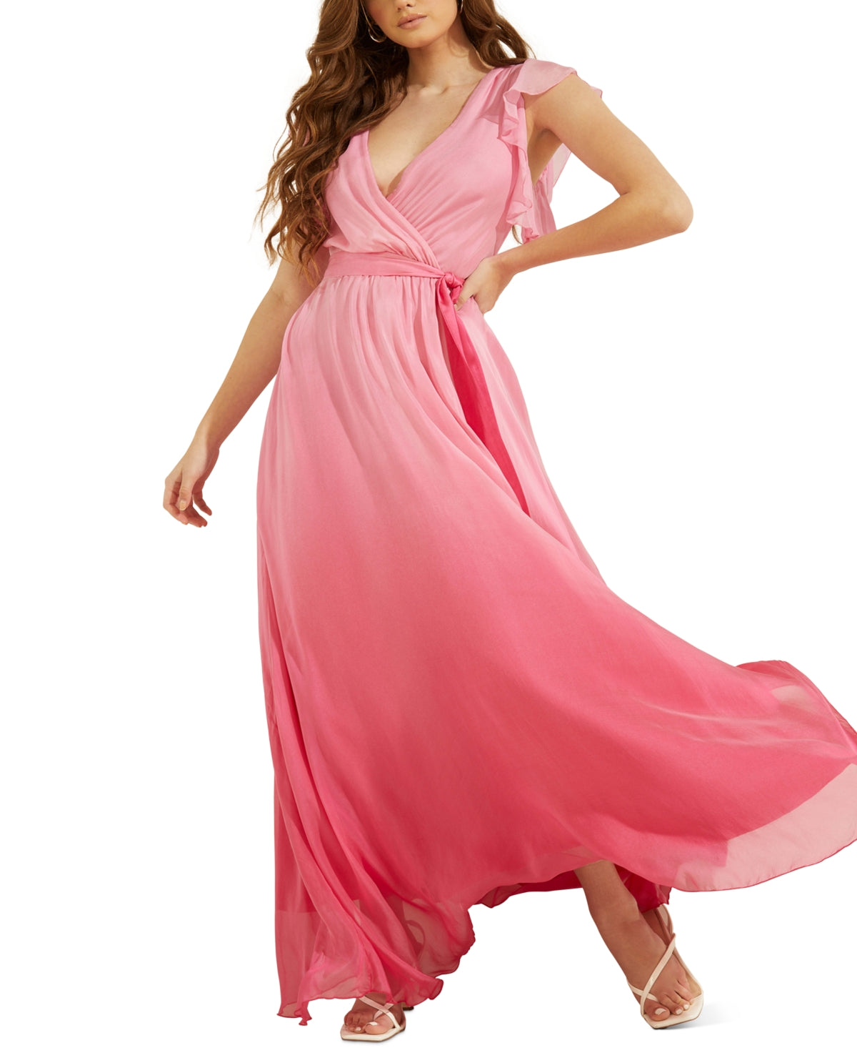 GUESS Women's Sonia Tie Waist Dress Pink Size M