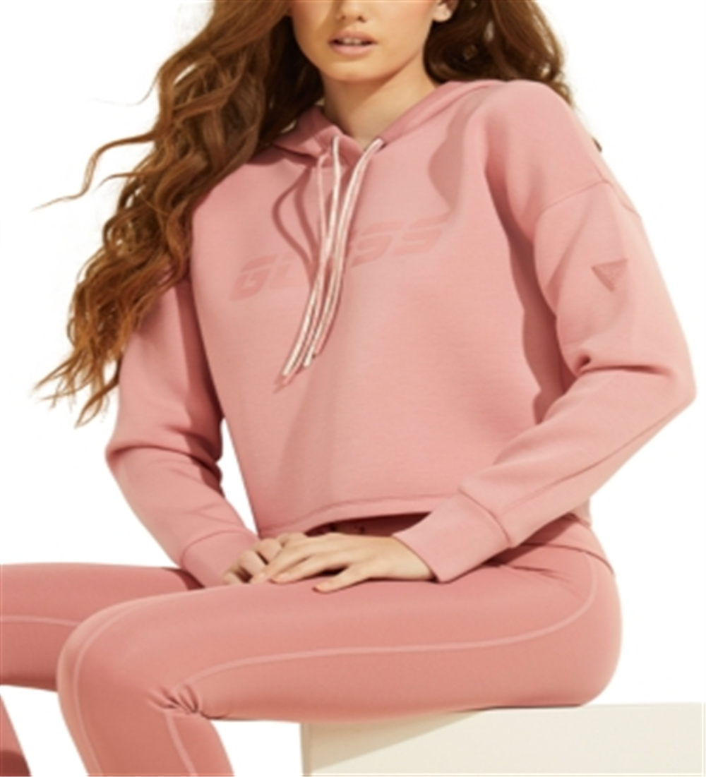 Guess Women's Cropped Graphic Hoodie Pink Size XS