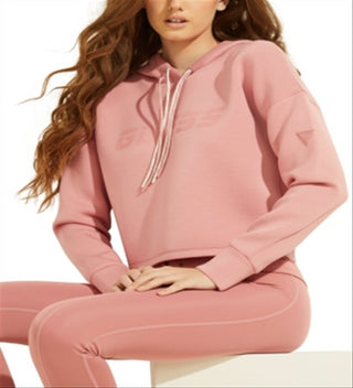 Guess Women's Cropped Graphic Hoodie Pink Size XS