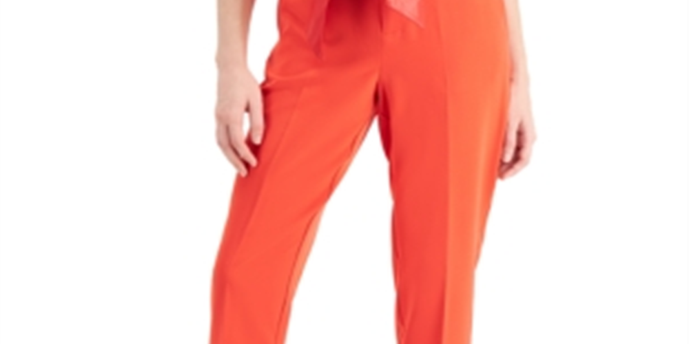 GUESS Women's Hope Cotton Belted Cropped Pants Red Size Small