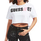 GUESS Women's Clarissa Cotton Logo Graphic Cropped T-Shirt White Size X-Large