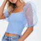 GUESS Women's Smocked Puff Sleeve Top Blue Size Medium