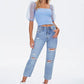 GUESS Women's Smocked Puff Sleeve Top Blue Size Medium