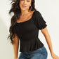 GUESS Women's Riza Smocked Puff Sleeve Top Black Size Medium