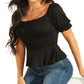 GUESS Women's Riza Smocked Short Sleeve Top Black Size X-Large