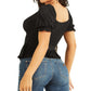 GUESS Women's Riza Smocked Short Sleeve Top Black Size X-Large