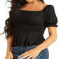 GUESS Women's Riza Smocked Short Sleeve Top Black Size X-Large