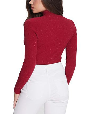 GUESS Women's Lea Cutout Sequined Ribbed 3/4 Sleeve Sweater Red Size Small