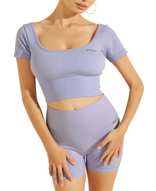 Guess Women's Short Sleeve Seamless Top Purple Size Medium