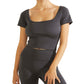 GUESS Women's Alma Scoop Neck Crop Top Black Size Medium