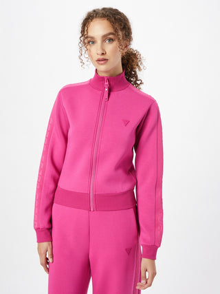 GUESS Women's Allie Logo Striped Zippered Sweatshirt Purple Size Small