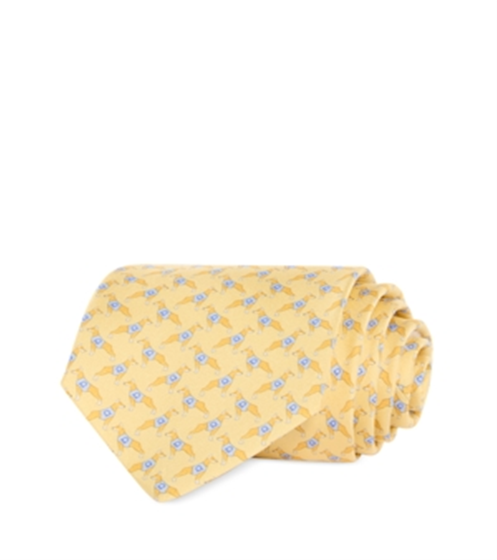 Ferragamo Gancini Dog Print Silk Classic Tie Beige Size One Size