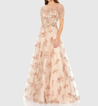 Mac Duggal - Embellished Illusion Short Sleeve A Line Gown