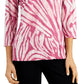 JM Collection Women's Printed Jacquard 3/4 Sleeve Top Red Size Petite Medium