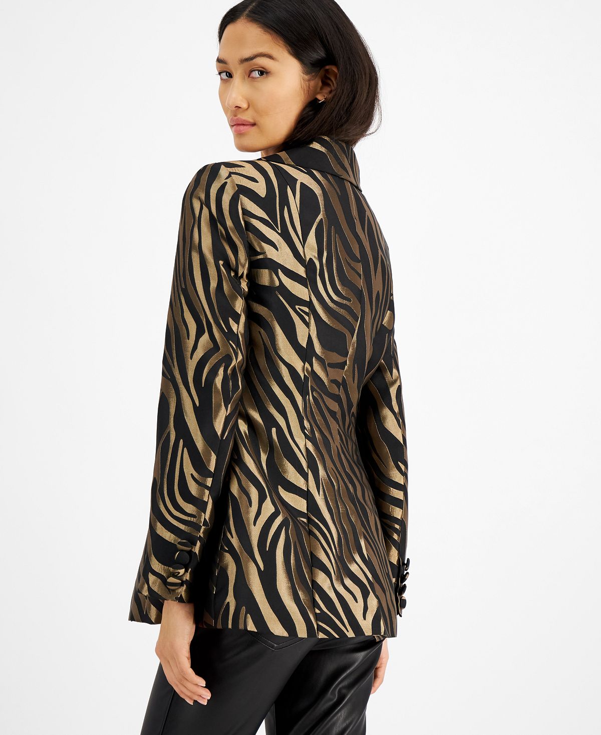 INC International Concepts Women's Metallic Jacquard Blazer Black Size Small