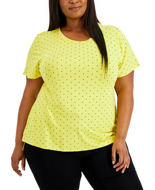 Alfani Women's Dot Print Top Yellow Size 2X