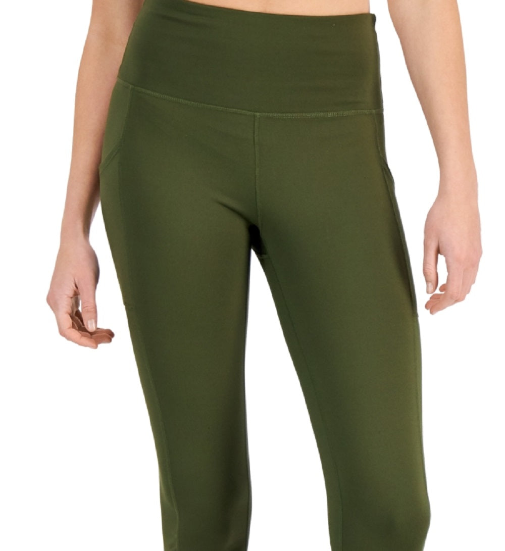 ID Ideology Women's Compression High Rise Side Pocket Cropped Leggings Green Size Small