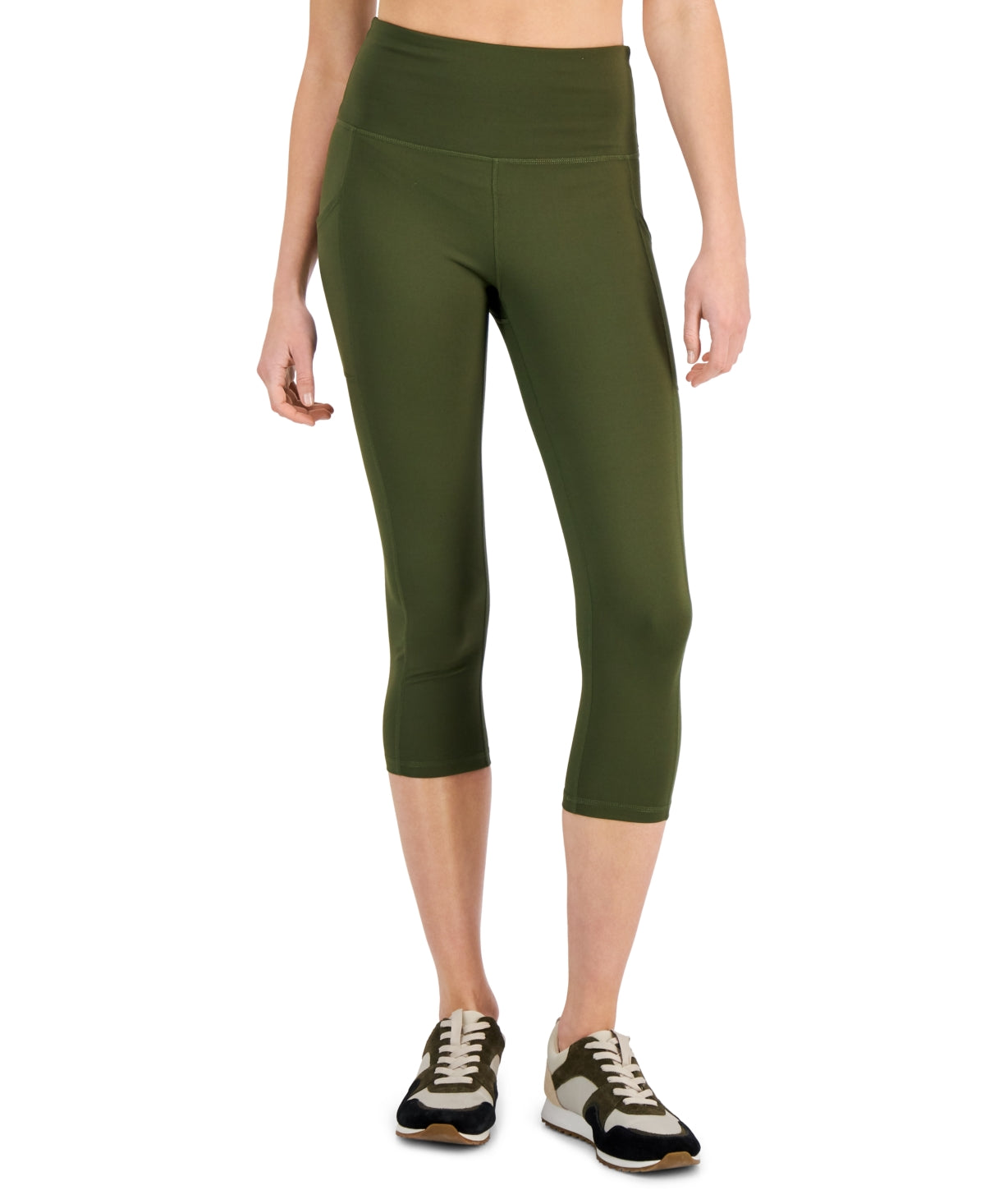 ID Ideology Women's Compression High Rise Side Pocket Cropped Leggings Green Size Small